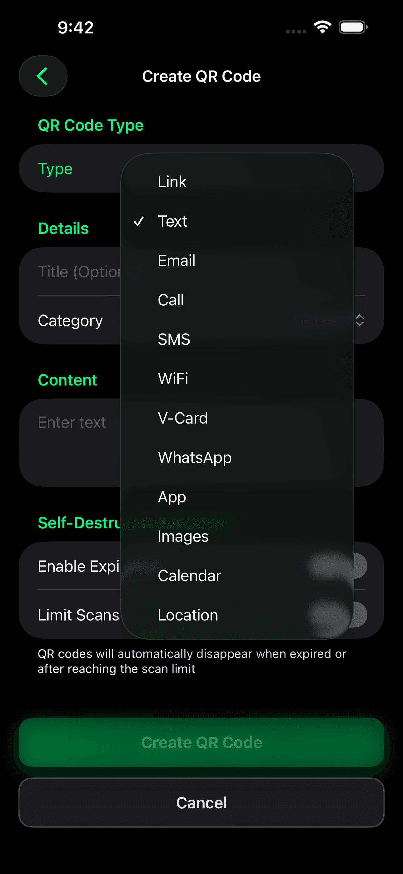 QR Organizer+ app screenshot 6 showing the QR code management interface